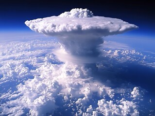 Naklejka premium A massive towering cumulus cloud formation against a dark blue sky