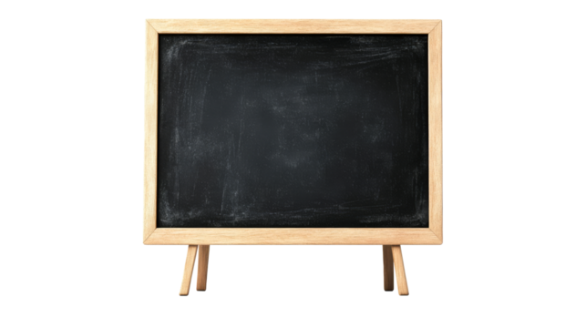 Empty chalkboard on wooden easel, school board, background, cut out transparent