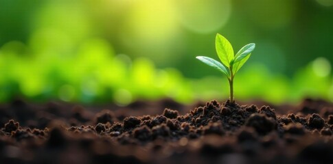 Tiny coffee seedlings emerging from soil amidst lush greenery, nature, greenery