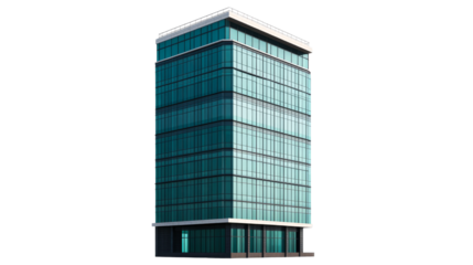 Modern architecture skyscraper exterior with glass facade, cut out transparent