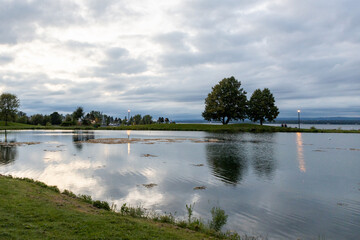 Waterfront in the park in summer. Andrew Haydon Park in the evening in Ottawa, Canada.