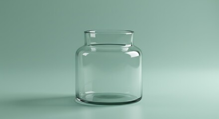 Clear Glass Jar Still Life on Soft Green Background Neutral Tone