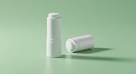 Two White Cosmetic Sticks on Green Background Product Mockup for Advertising