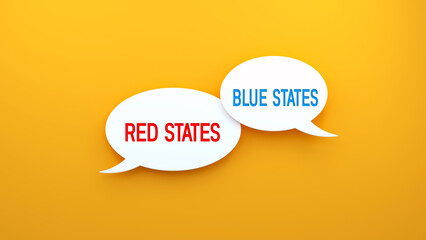 Red States and Blue States text message on speech bubble. Web banner concept,yellow background illustration