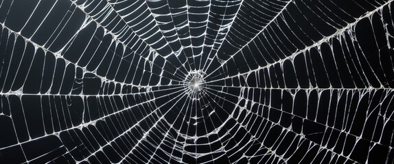 dark and intricate spider web on black background illustration