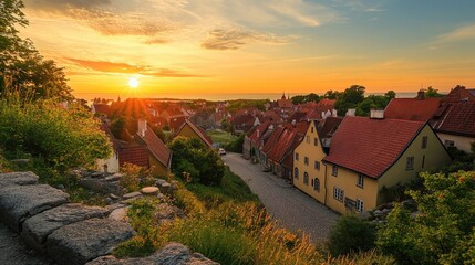 Golden Glow: Summer Sunset Over Visby Old Town, Gotland Island, Sweden