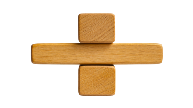 Wooden blocks arranged to form a plus shape on transparent background