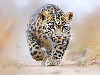 Fototapeta premium Stunning watercolor illustration of a majestic clouded leopard isolated on a white background captivating detail