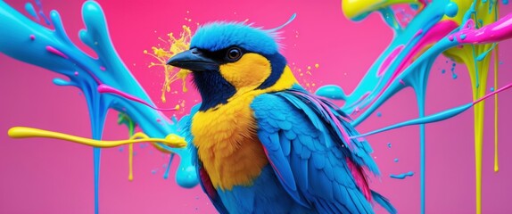 Obraz premium vibrant blue and yellow bird perched on branch in nature