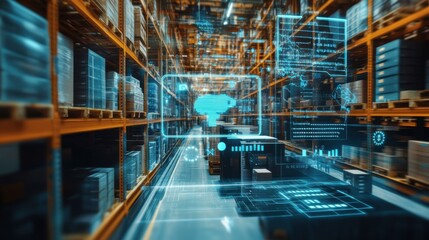 An AI powered system optimizing e commerce supply chain by analyzing real time inventory levels and customer demand, futuristic AI-driven e-commerce platform, Logistics technology style