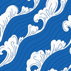 Japanese-style water waves, seamless pattern