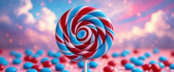 colorful lollipop with blue and red balls on display