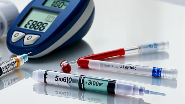 Blood Glucose Testing Supplies Arranged on a Clinical Table Generative AI