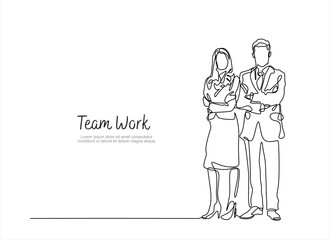 Continuous one line drawing of business people, businesswoman and businessman line art vector illustration. Business teamwork concept.Editable stroke. Doodle vector illustration	