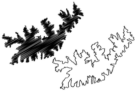 Soroya island (Kingdom of Norway) map vector illustration, scribble sketch Sallan map