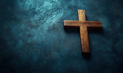Wooden cross on a dark background, with copy space for a concept for a social media post about Christianity with an empty space Generative AI