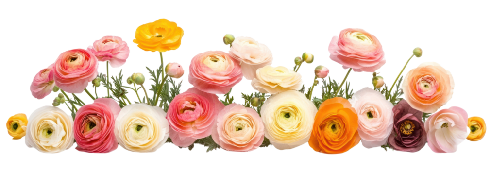 PNG Pastel Colorful ranunculus flower bush flowers colorful petals.