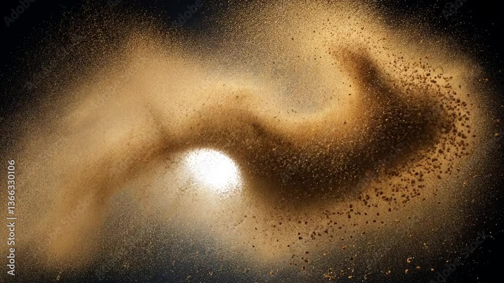 Poster dynamic sand particle scattering on white background generative ai