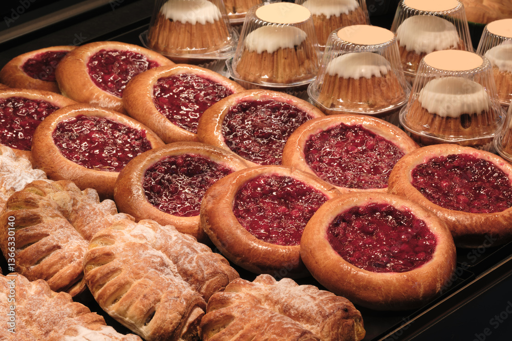 Leinwandbilder a display of pastries with a variety of flavors and textures. the pastries are arranged in a way tha