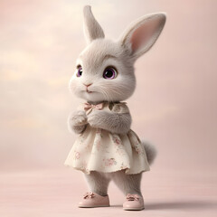 Obraz premium Cute cartoon bunny in a floral dress