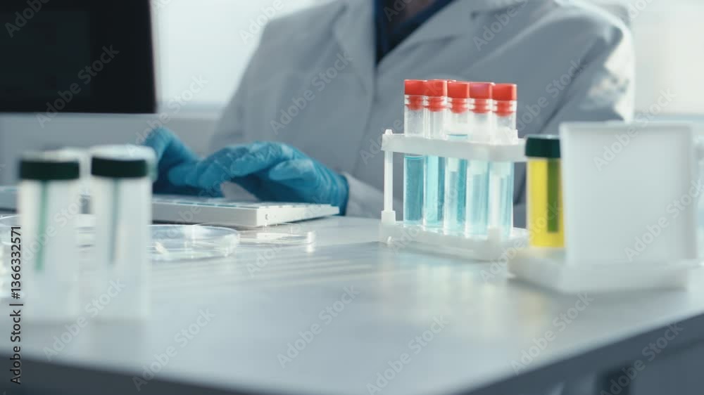 Poster a dedicated scientist in protective gear prepares vaccine samples for analysis in a sterile environm
