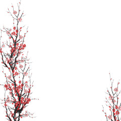 Realistic Sakura Blossom - Japanese Cherry Tree. Artistic Branch Plum Blossom. Vector
