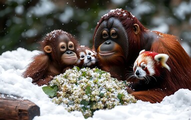 Orangutans & Red Pandas in Snow