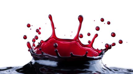 Red liquid splash crown droplets dynamic action, cut out transparent