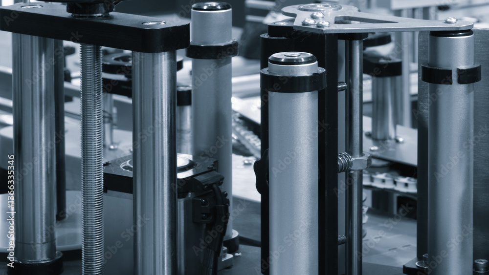 Poster fragment of the conveyor of sticking labeling machine. abstract industrial background.