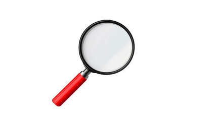 Magnifying glass with red handle isolated on black, cut out transparent