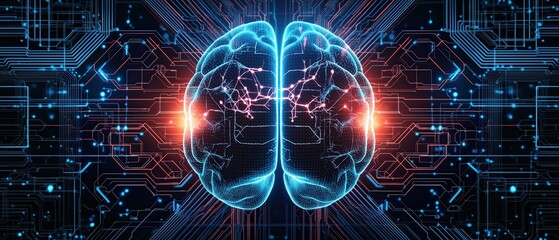 Fototapeta premium Futuristic brain and circuit network illustration representing ai technology integration