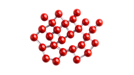 Molecular structure of atoms, red spheres linked, crystal lattice, cut out transparent