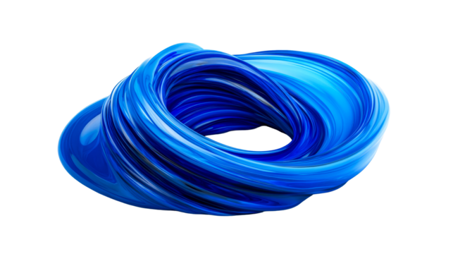 Abstract spiral blue shape with glossy, twisted texture, cut out transparent - Powered by Adobe