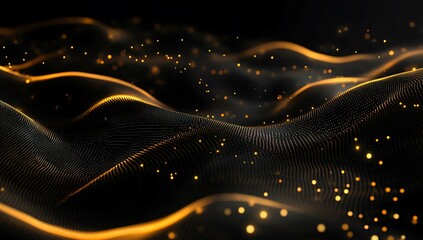Abstract golden particle wave dark background design