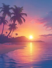 Tropical Sunset Beach Scene.