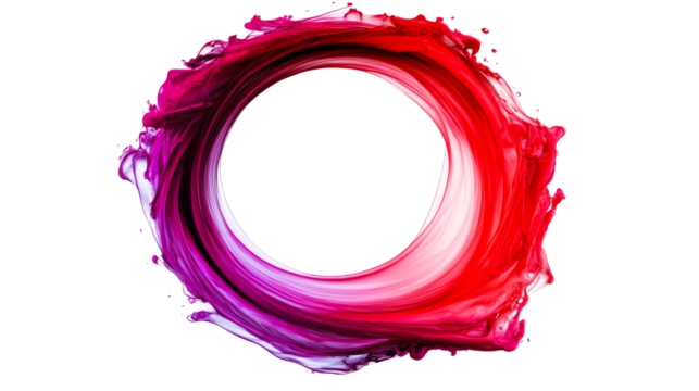 Liquid ring with red and magenta paint splashes, cut out transparent