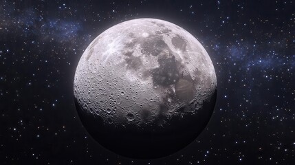 Detailed View of the Moon Surrounded by Stars in a Clear Night Sky With Cosmic Atmosphere