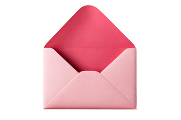 Pink envelope with red lining on black background, cut out transparent