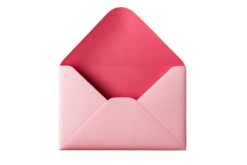 Pink envelope with red lining on black background, cut out transparent