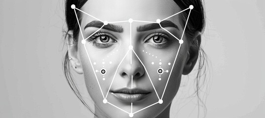 Futuristic ai facial recognition interface with biometric scanning and digital analysis overlay