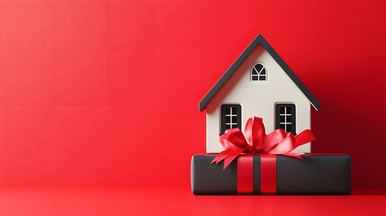 Elegant House Home Gift Wrapped Present with Ribbon for Celebratory Occasions
