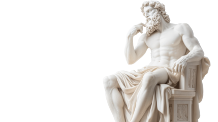 Pondering Zeus statue detail, classical, mythology, greek, thoughtful, cut out transparent