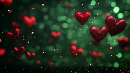 Obraz premium Celebration of love with glittering red hearts and sparkles image