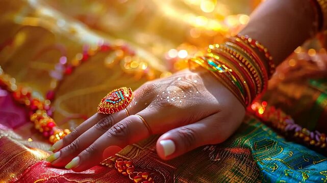 Video of rakhi talisman: sacred thread, happy Raksha Bandhan, religious ritual, cultural tradition, Hindu festival, amulet ceremony, sibling bond, Shravana full moon, Rakri custom barley shoot ritual.