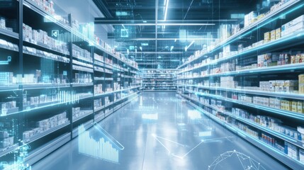 An AI powered system optimizing retail inventory by analyzing sales trends, product demand, and supply chain data to ensure optimal stock levels and minimize waste