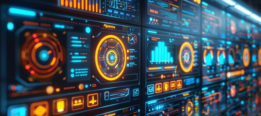 Futuristic 3d ai visualization with glasslike panels and geometric shapes on black background