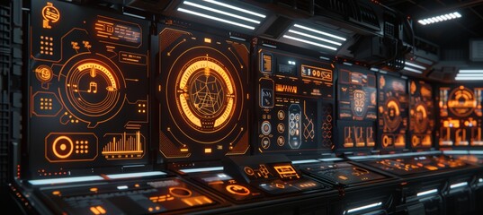 Futuristic 3d ai visualization with smooth glasslike panels and floating geometric shapes on black