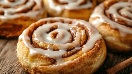 a close-up shot of mouth-watering, freshly baked cinnamon rolls