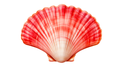 Seashell with red white striped pattern, elegant shell, cut out transparent