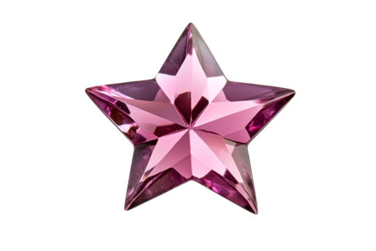 Sparkling pink star with geometric facets, gem, transparent